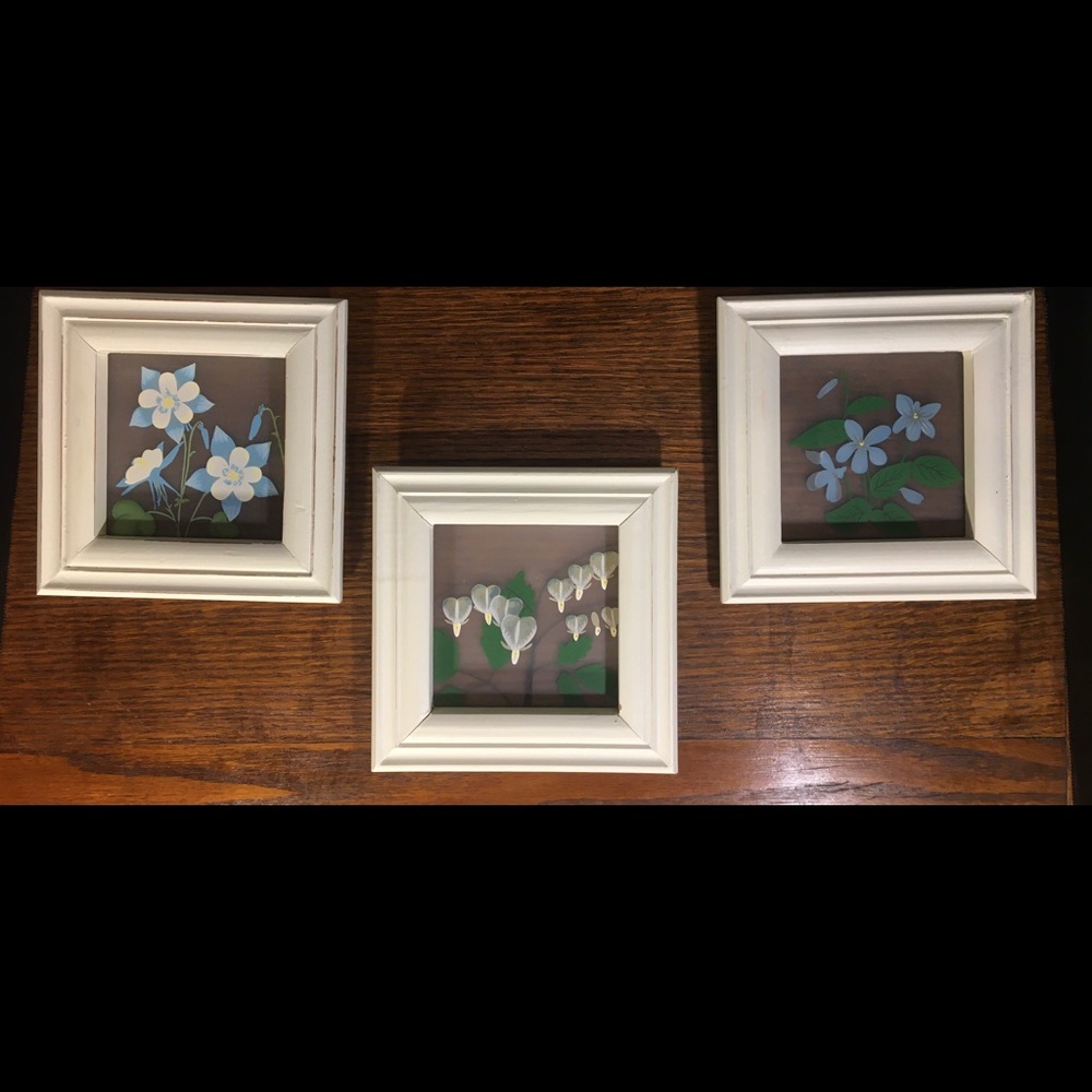 Trio of Floral paintings on Plexiglass